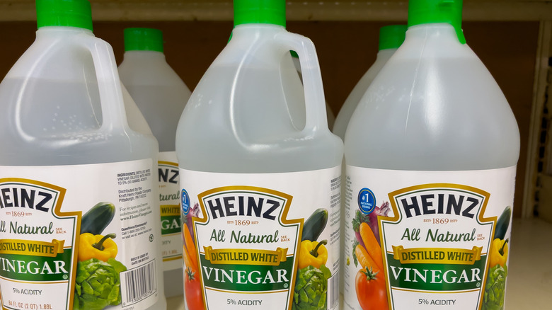 Bottles of Heinz white vinegar on a store shelf