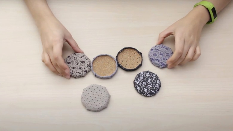 DIY coasters sitting on a table