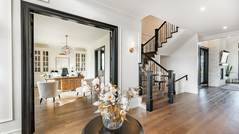 entryway oak floors black trim