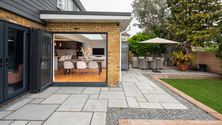 Hardscaping elements surrounding a single family home