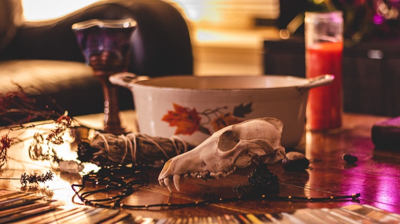 Mystical decorations on table