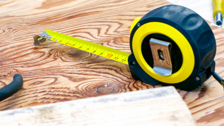 Tape measure on workbench