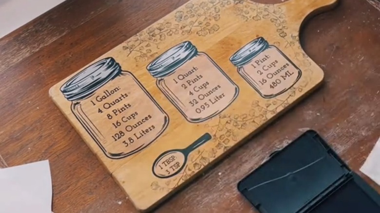 A Dollar Tree cutting board with wall decals added to it.