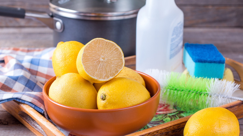 Limoni, aceto e prodotti per la pulizia 