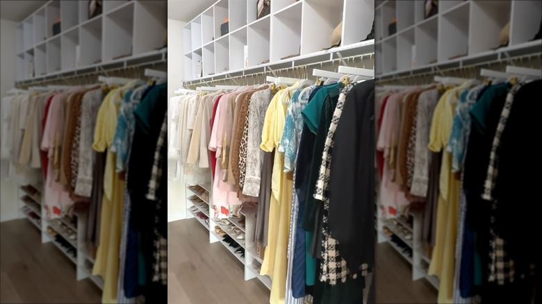 A custom built-in for a closet using storage shelves.