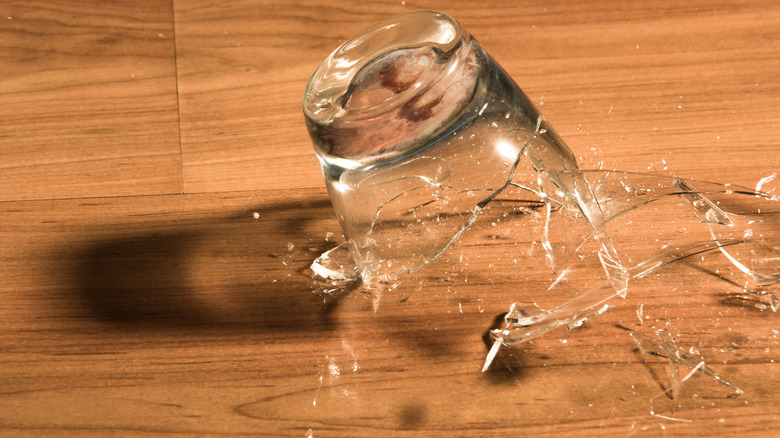 Broken glass on floor