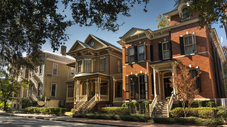 Row of historical homes on a residential street