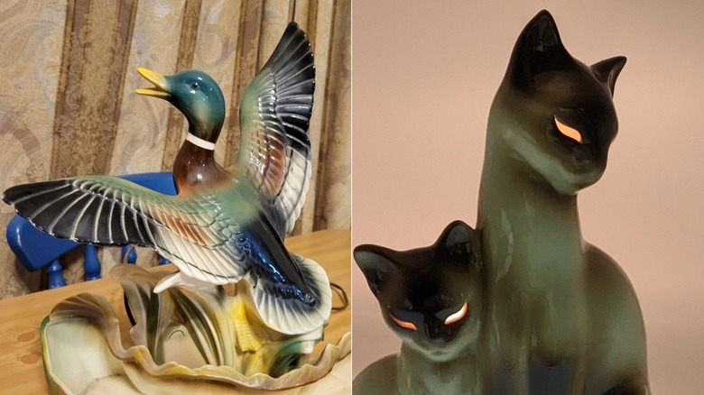 Siamese cat and mallard duck TV lamps