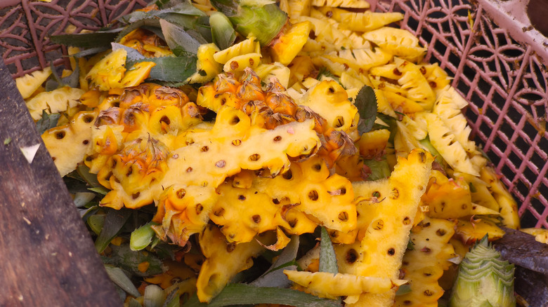 Pineapple scraps in a basket