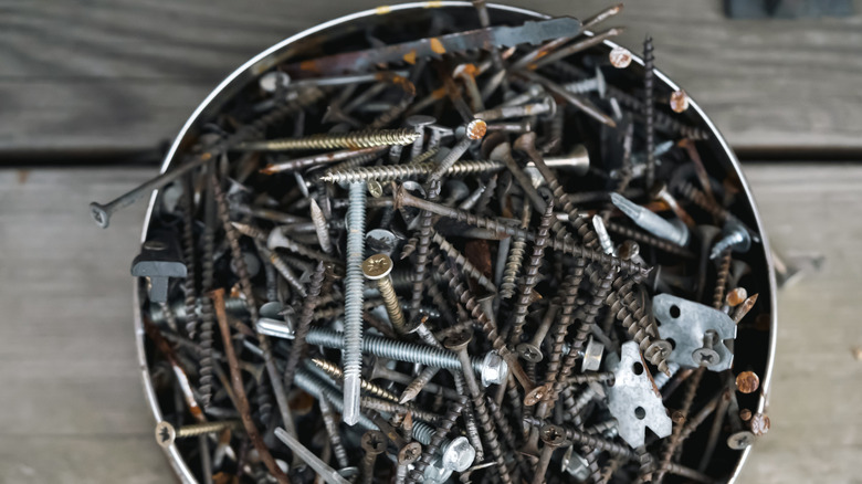 The classic coffee can of assorted fasteners