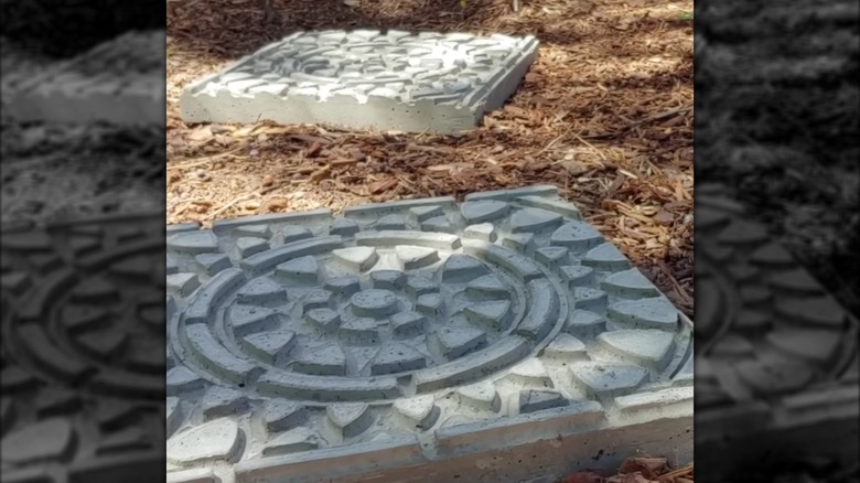 Pavers made using impressions of a door mat.