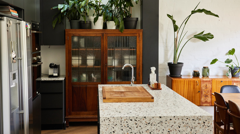 Kitchen with a pantry cabinet