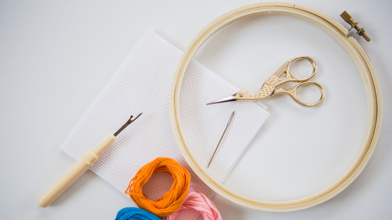 Embroidery hoop and sewing supplies