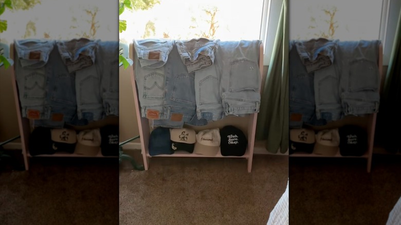 Jeans on a repurposed quilt rack
