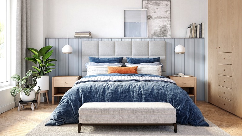 Blue and white bedroom