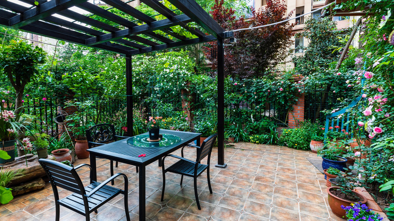 garden patio with climbing plants