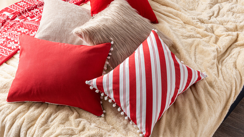 red and white Christmas bedding