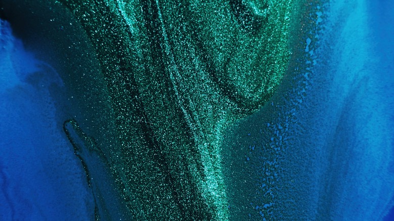 Green and blue glittery paint