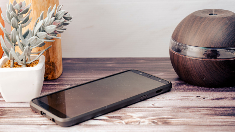 Phone on bathroom ledge