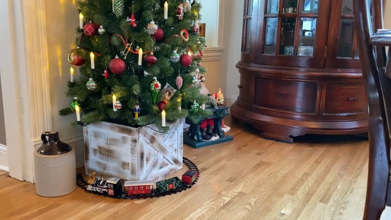 Christmas tree with wooden crate stand