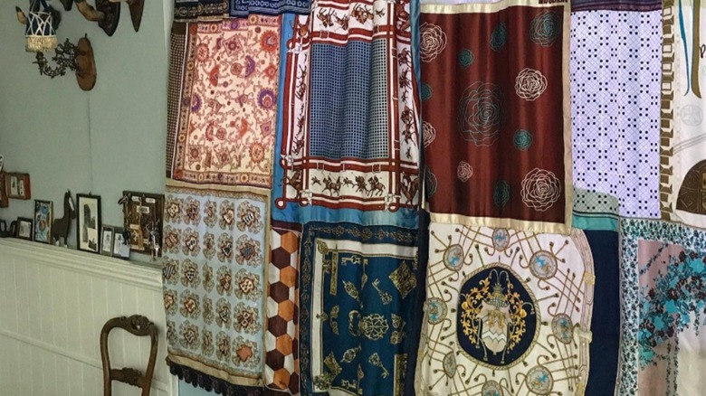 Curtain made from old patterned scarves