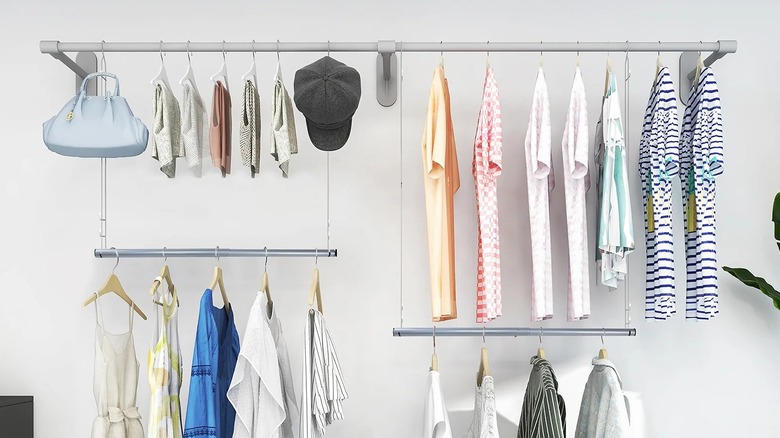 Adjustable closet rods with hanging closets