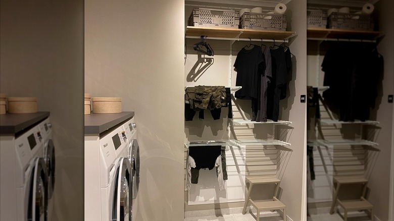 IKEA BOAXEL wardrobe combo mounted in a laundry room