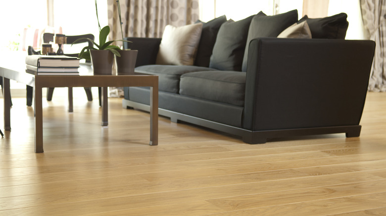 living room with light-toned hardwood floor