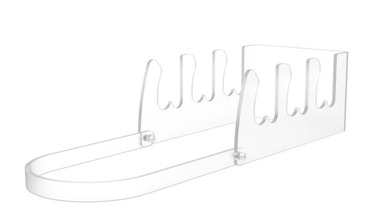 Clear acrylic plate holder on white background