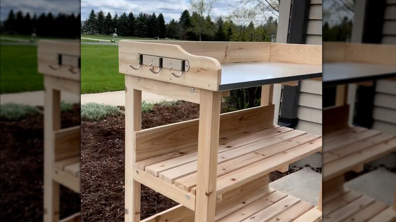 assembled wooden Aldi potting bench