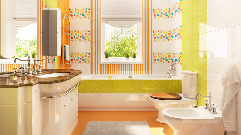 A quirky, colorful bathroom