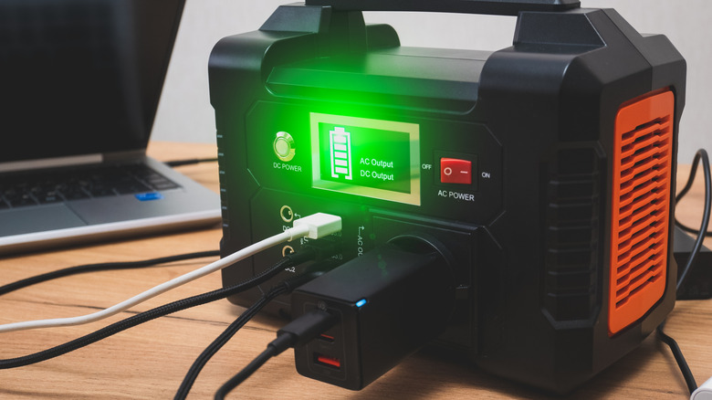 A portable lithium-ion power station, often used for charging other lithium-ion devices