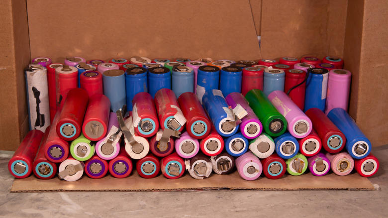 A box of lithium-ion cells collected for a homemade power bank