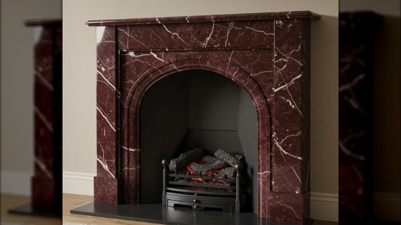 Red marble fireplace surround