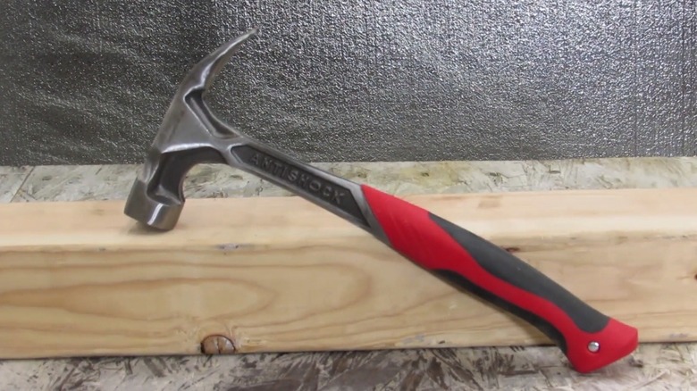 Pittsburgh framing hammer on a workbench