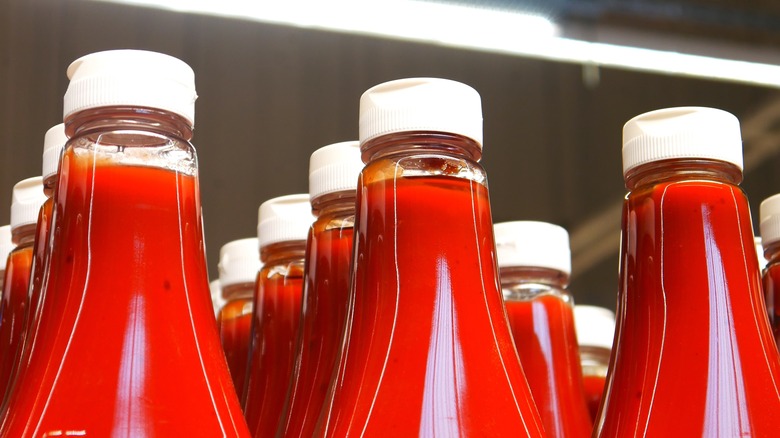 multiple ketchup bottles