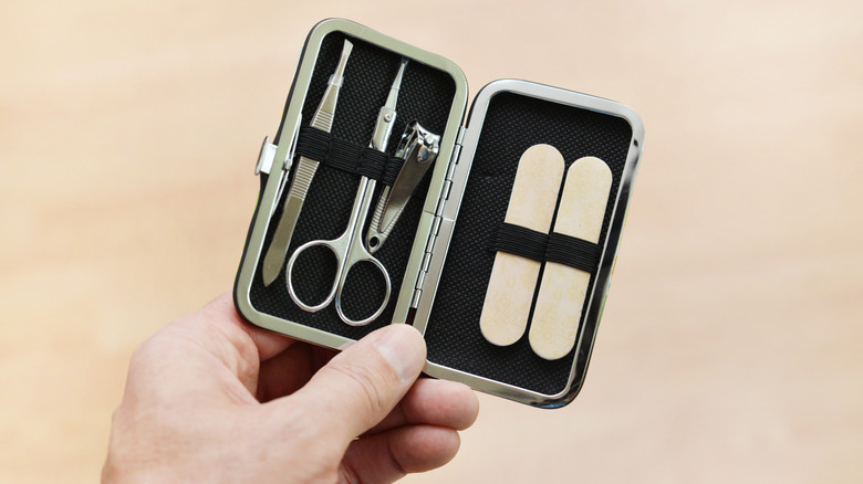 person holding travel booklet of nail tools