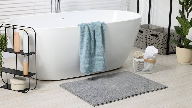 bath rug beside bathrub