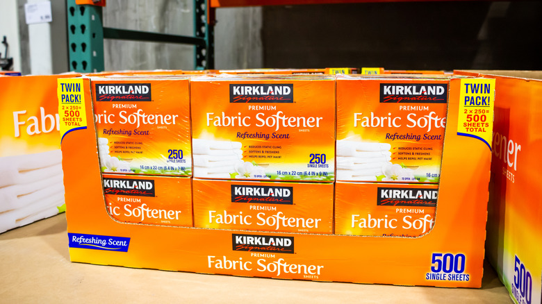 Kirkland Signature fabric softener sheets on display at store