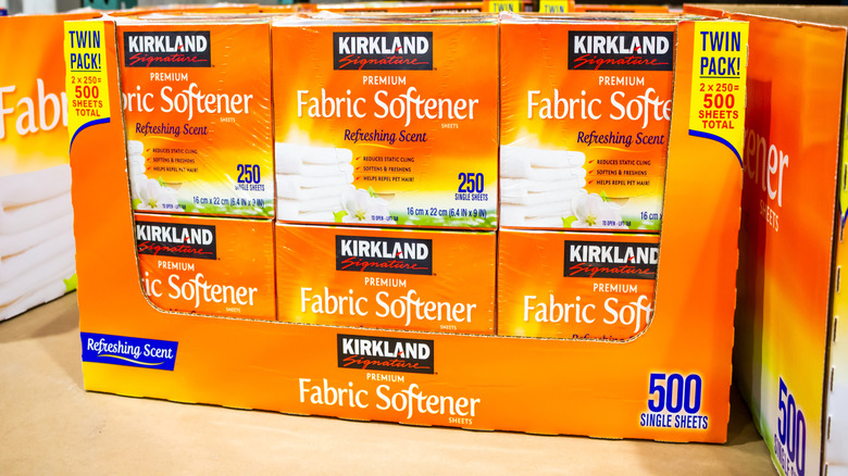 Kirkland Signature fabric softener sheets on display at store