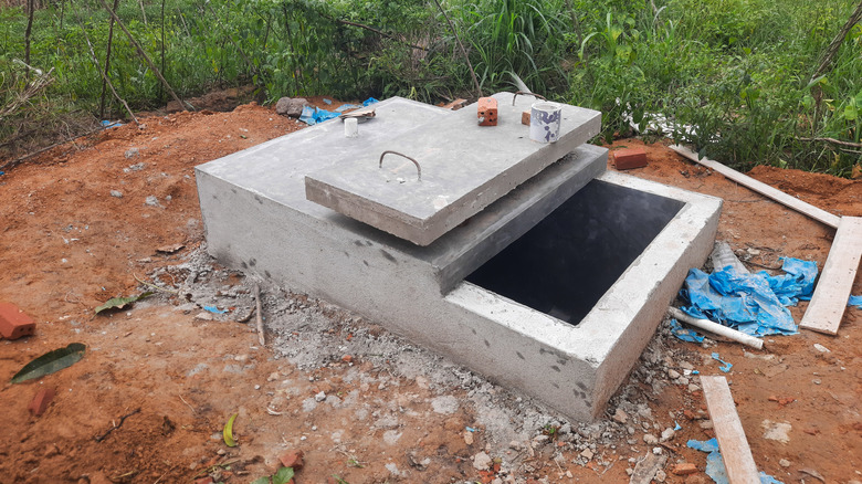 Unfinished conventional underground clean water tank construction project.