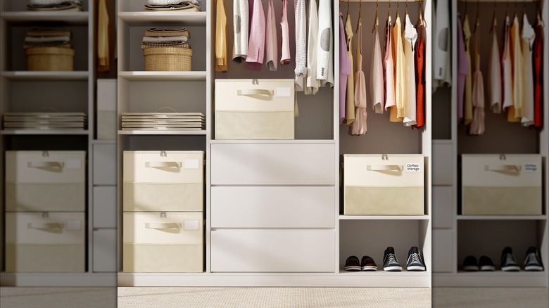 Fabric shoe organizers in closet