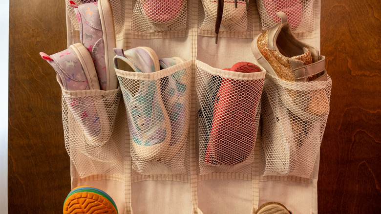Over-the-door shoe organizer with flimsy fabric