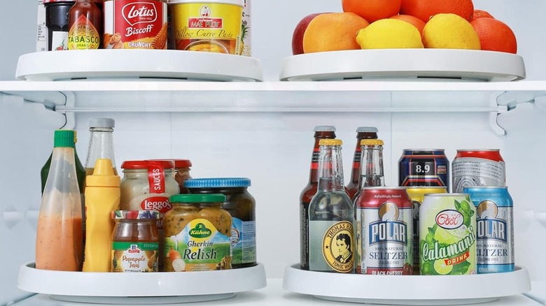 Lazy Susans holding items in a cabinet