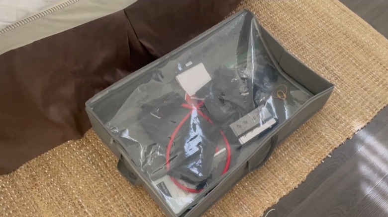 closeup on Amazon Basics under bed storage bags with windows