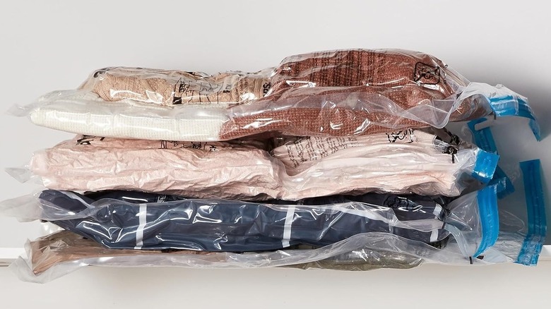Clothes stored in Amazon Basics' Vacuum Storage Bags
