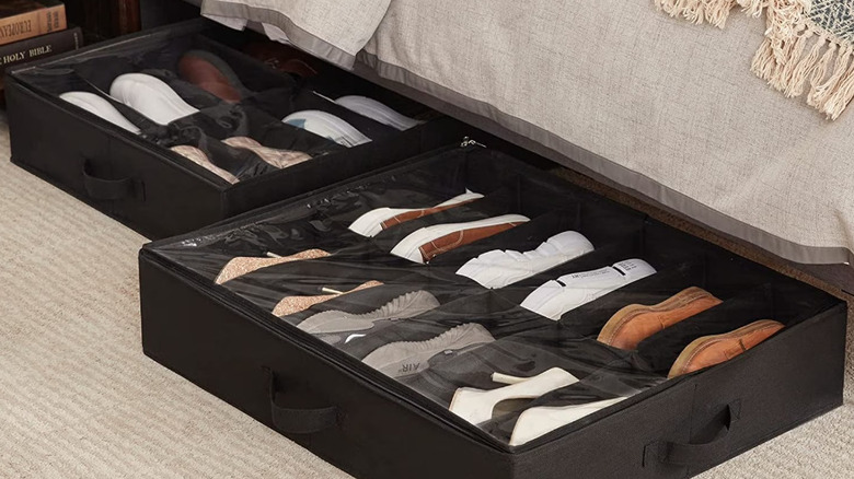 A person organizing their shoes with Lifewit's Under-Bed Shoe Storage Organizer