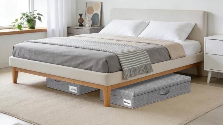 A bedroom organized with Punemi's Under Bed Storage with Lids