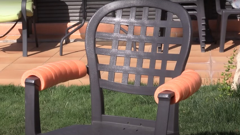 Garden chair with pool noodle arm covers