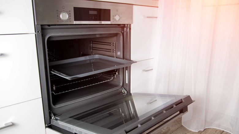 Open oven in kitchen
